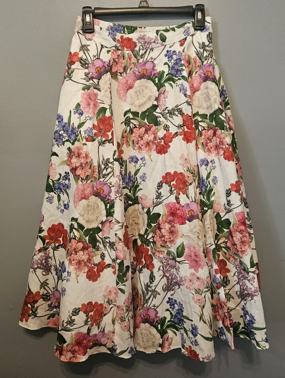 TED BAKER Ida Floral Circle Midi Skirt Linen Size 4 With Pockets & RepairThe s